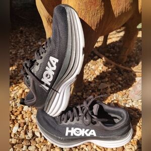 HOKA Bondi 8  Black and White Running Shoes